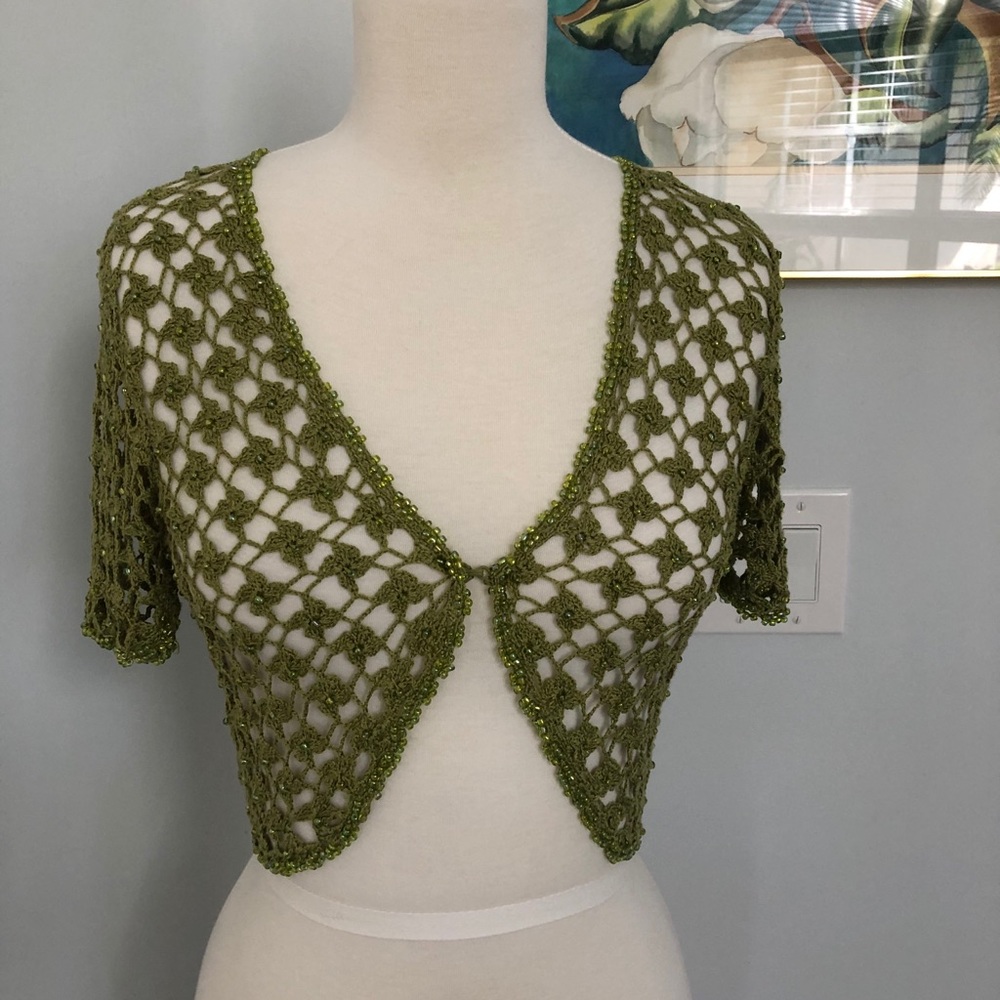 Powwow silk & cotton crochet & beaded jacket sz S